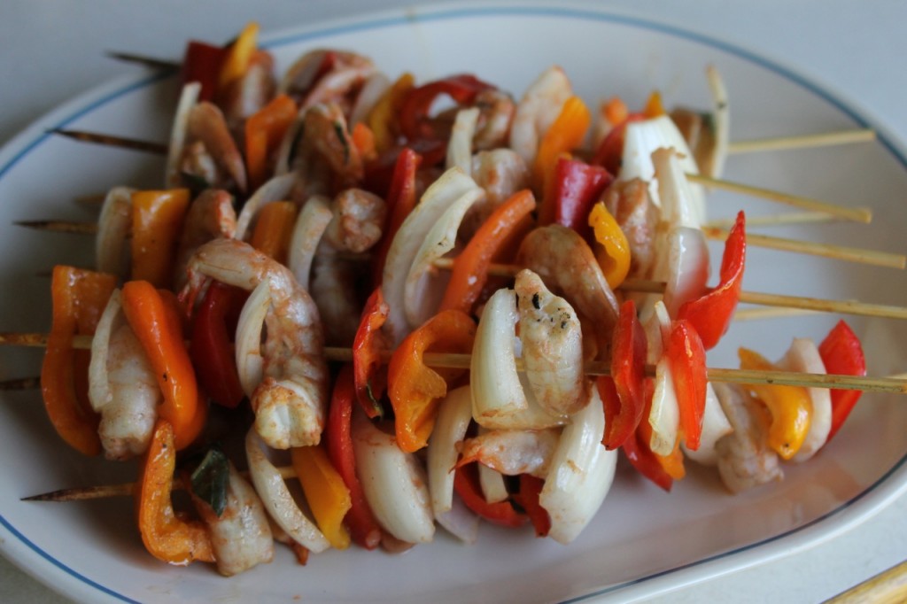 Spicy Tomato-Basil Shrimp Kabobs
