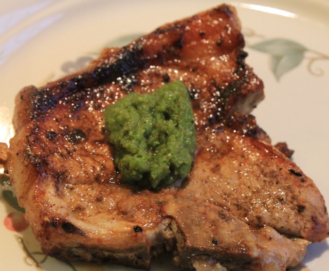 Cilantro Pesto Pork Chops with a Brine Twist