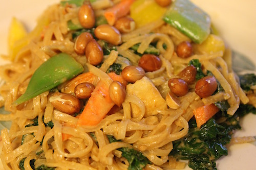 Healthy Chicken Noodle Bowl with Peanut Sauce