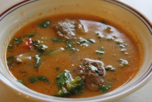 Red Thai Soup with Ginger Meatballs