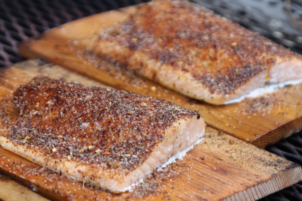 Salmon grilled on cedar plank