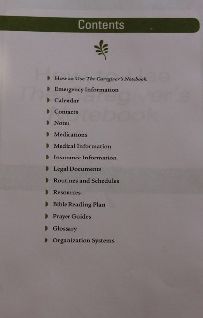 The Caregiver's Notebook table of contents